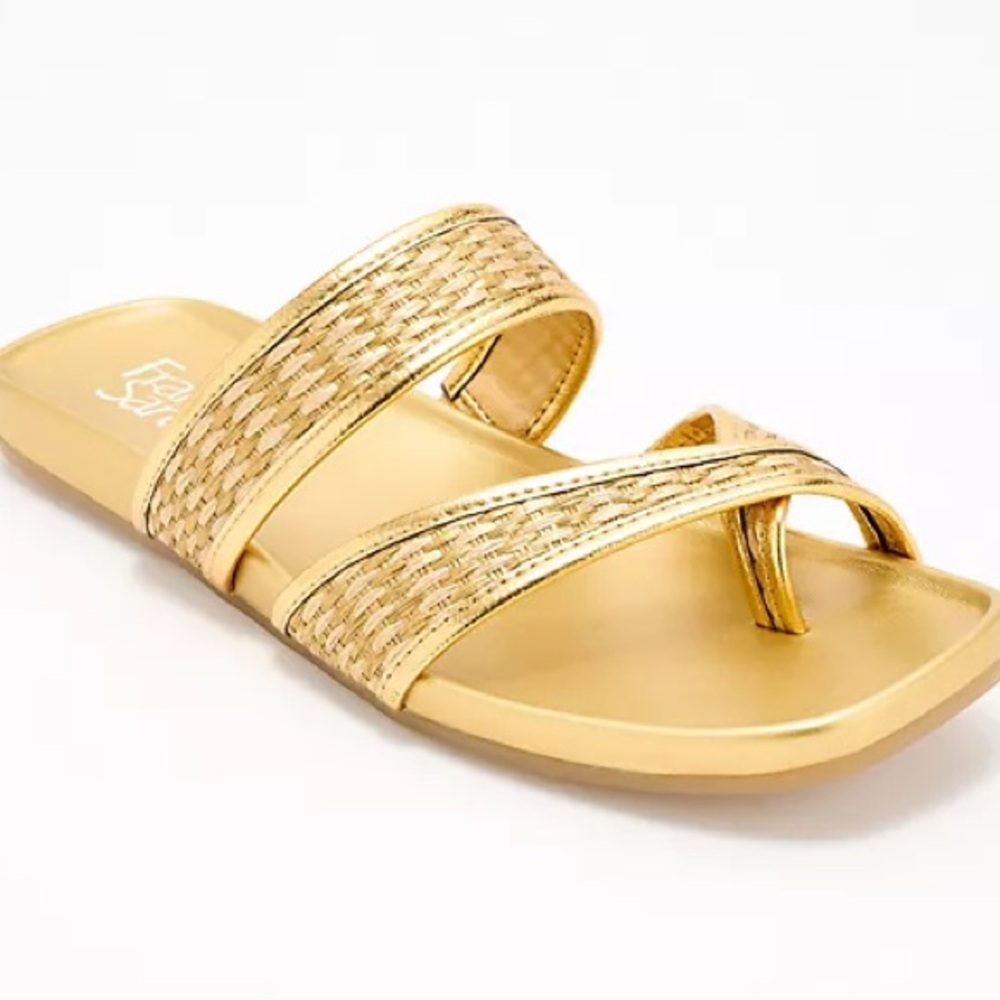 Franco Sarto Gold Estella Toe Loop Sandals Size 6.5 Woven Flat Strappy